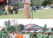 Bupati Musa Ahmad Menghadiri Apel Linmas Bersama TNI dan Polri di Kecamatan Kalirejo.