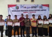 Ketua DPRD Provinsi Lampung Mingrum Gumay, SH, MH Melaksanakan Sosialisasi Peraturan Daerah ( SOSPERDA ) No. 1 Tahun 2018