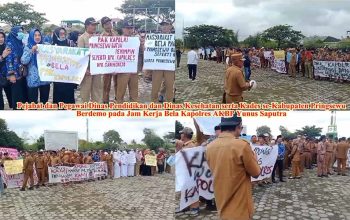 Kapolres Terancam Dipecat, Pegawai Dinas Kesehatan dan Dinas Pendidikan serta Kades se-Kabupaten Pringsewu Lakukan Demo