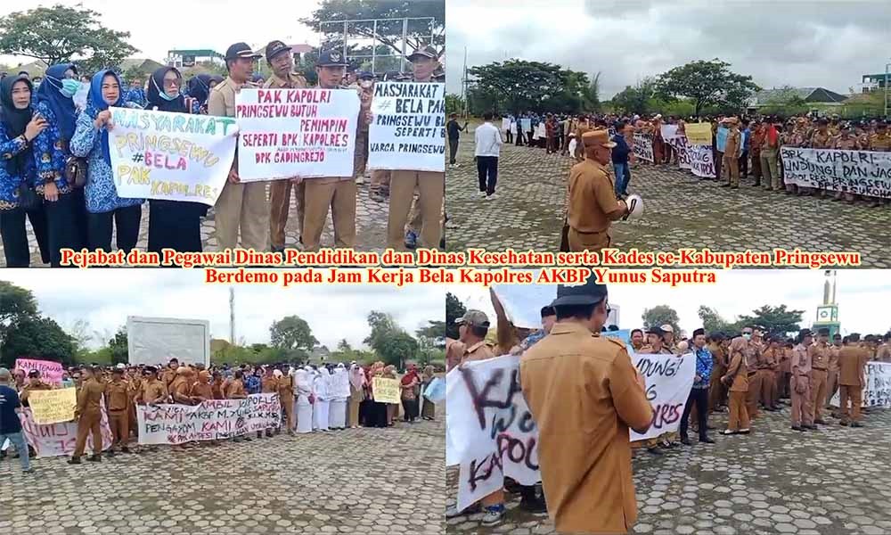 Kapolres Terancam Dipecat, Pegawai Dinas Kesehatan dan Dinas Pendidikan serta Kades se-Kabupaten Pringsewu Lakukan Demo