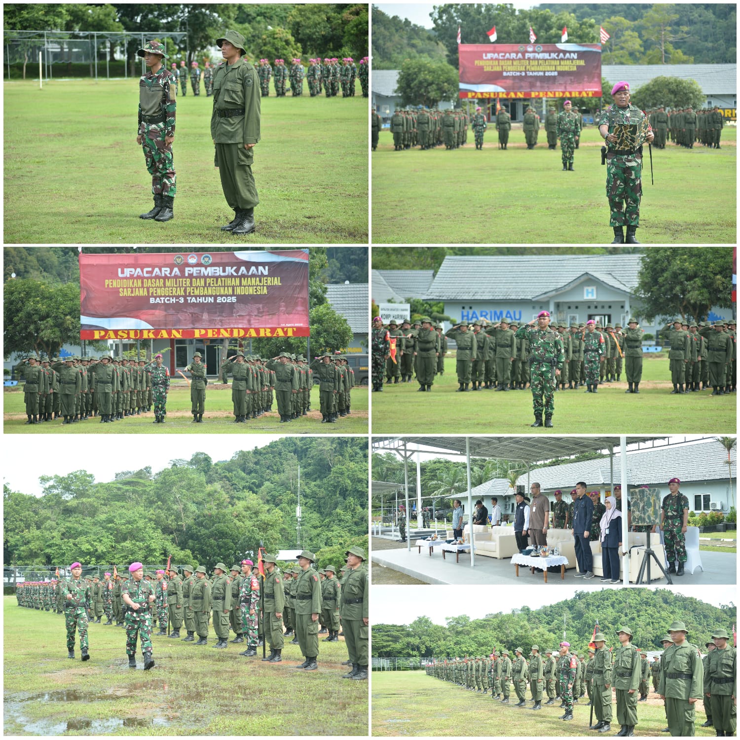 Upacara Pembukaan Pendidikan Dasar Militer Dan Pelatihan Manajerial Sarjana Penggerak Pembangunan Indonesia Batch 3 Unhan RI Tahun 2025 Di Sarang Petarung Yonif 9 Marinir