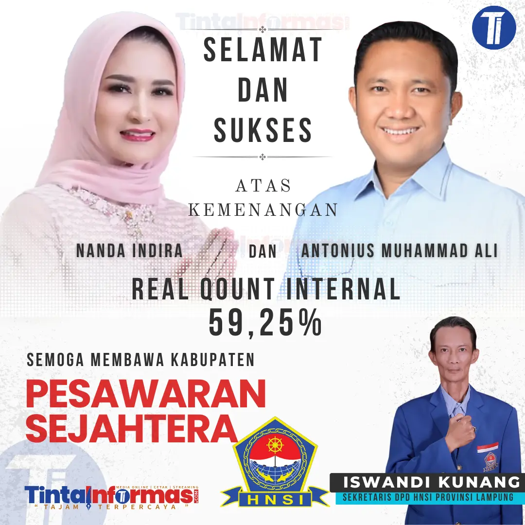 Iswandi Kunang Mengucapkan Selamat atas Kemenangan Nanda-Anton Unggul 59,25 Persen di PSU Pesawaran