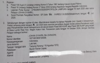 Dugaan Sporadik Palsu Kades Lumbirejo Pesawaran, Polda Lampung Terbit SPDP Ke Kejaksaan