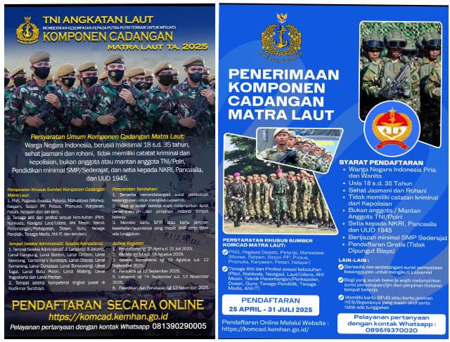 Ayo Daftar Segera “pemuda – Pemudi Indonesia Menjadi Komcad Matra Laut: Kesempatan Emas untuk Putra-Putri Terbaik Bangsa