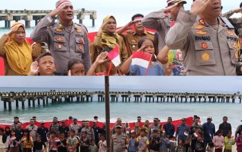 4 Jam Menembus Laut Demi Merah Putih, Kapolres Tanggamus Bersama Warga Kibarkan Bendera di Pulau Terluar Tabuan