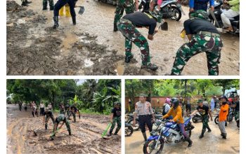 Aksi Sigap Prajurit Yonif 9 Marinir Bantu Menangani Bencana Longsor Akses Utama Jalan Way Ratai Pesawaran