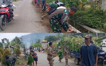 Kodim 0424/Tanggamus Melalui Koramil 424-02/Wonosobo Bersinergi Bersihkan Bahu Jalan dan Drainase