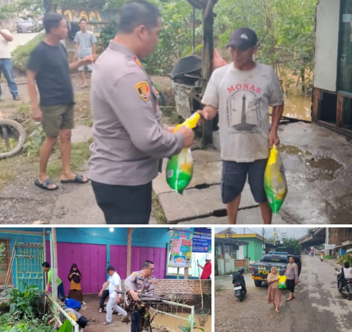 Di Tengah Pengamanan Natal dan Tahun Baru, Polsek Natar Turun Langsung Tangani Banjir di Desa Natar