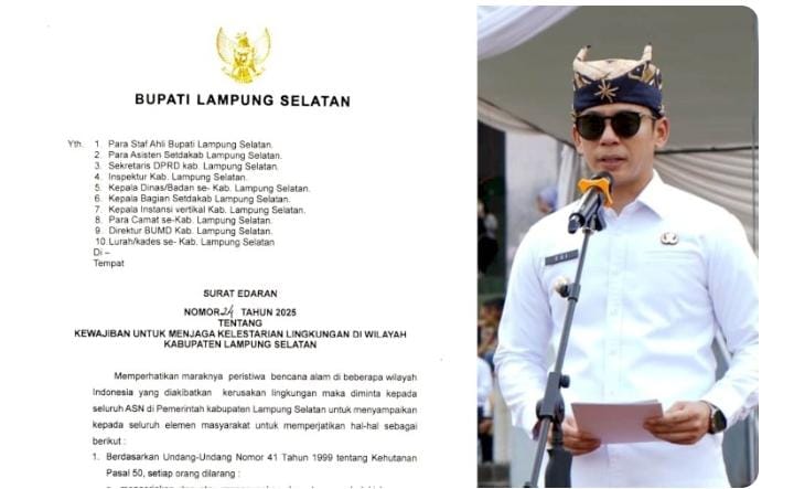 Bupati Lampung Selatan Terbitkan Surat Edaran Lingkungan, Pelanggar Terancam Penjara hingga 10 Tahun