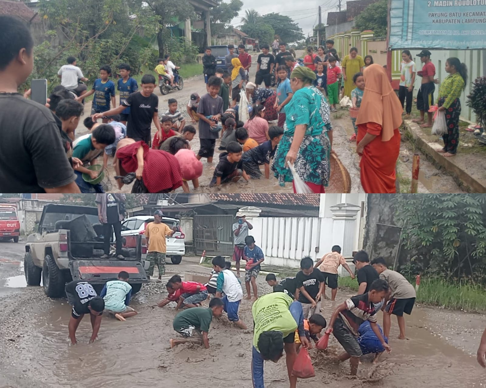 Konten Kreator Lampung Tengah Rayyan Menggelar Aksi Tabur Lele Di Ruas Jalan Rusak