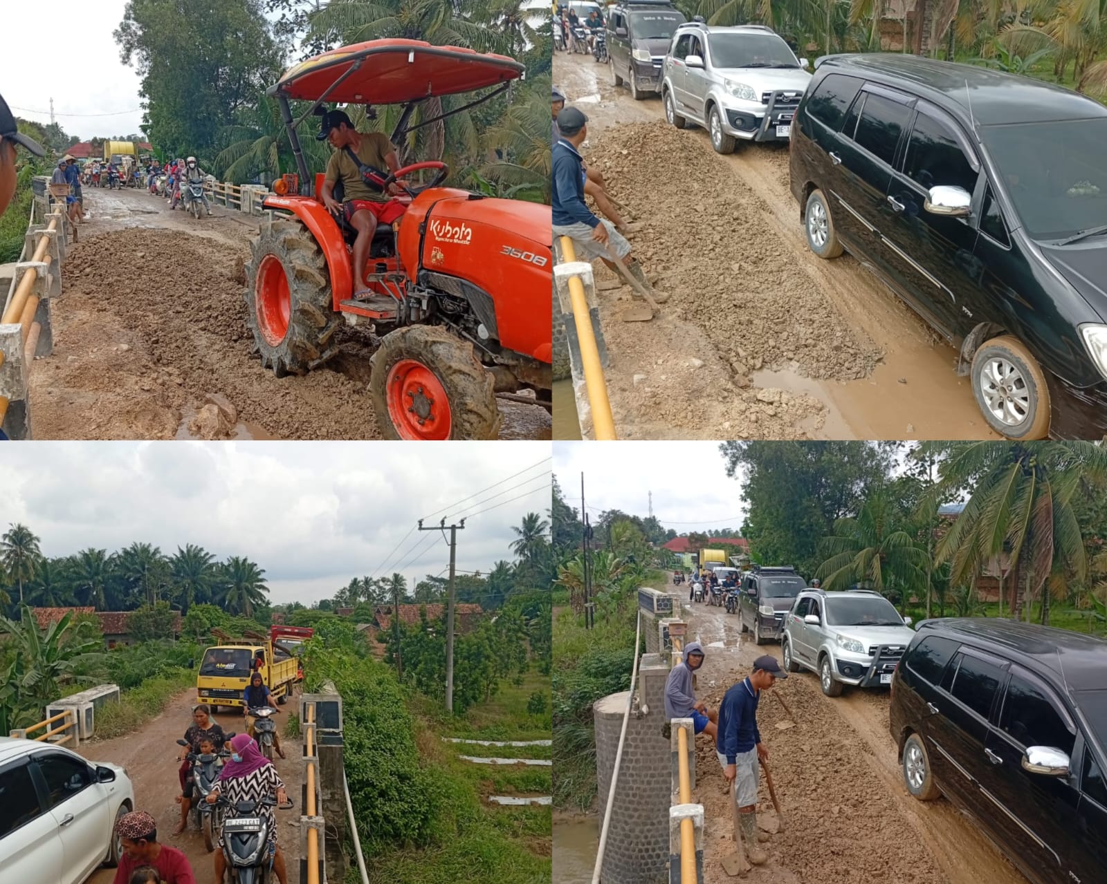 Aksi Lanjutan Tabur Lele Berlanjut, Warga Pubian Nimbun Jalan Rusak di Jembatan Payung Batu Dengan Menggunakan Bajak