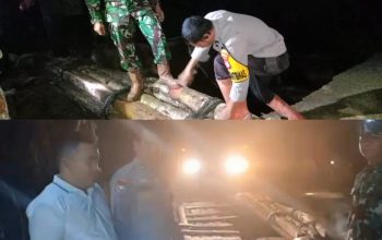 Polsek Pulau Panggung Bersama TNI dan Warga Pasang Jembatan Sementara di Sirnagalih Ulubelu