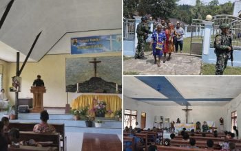 Satgas Pamtas RI- PNG Mobile Gobang VII Yonif 9 Marinir,Angkatan Laut Laksanakan PAM dan Ibadah Hari Raya Paskah Bersama di Beberapa Gereja Wilayah Kabupaten Maybrat