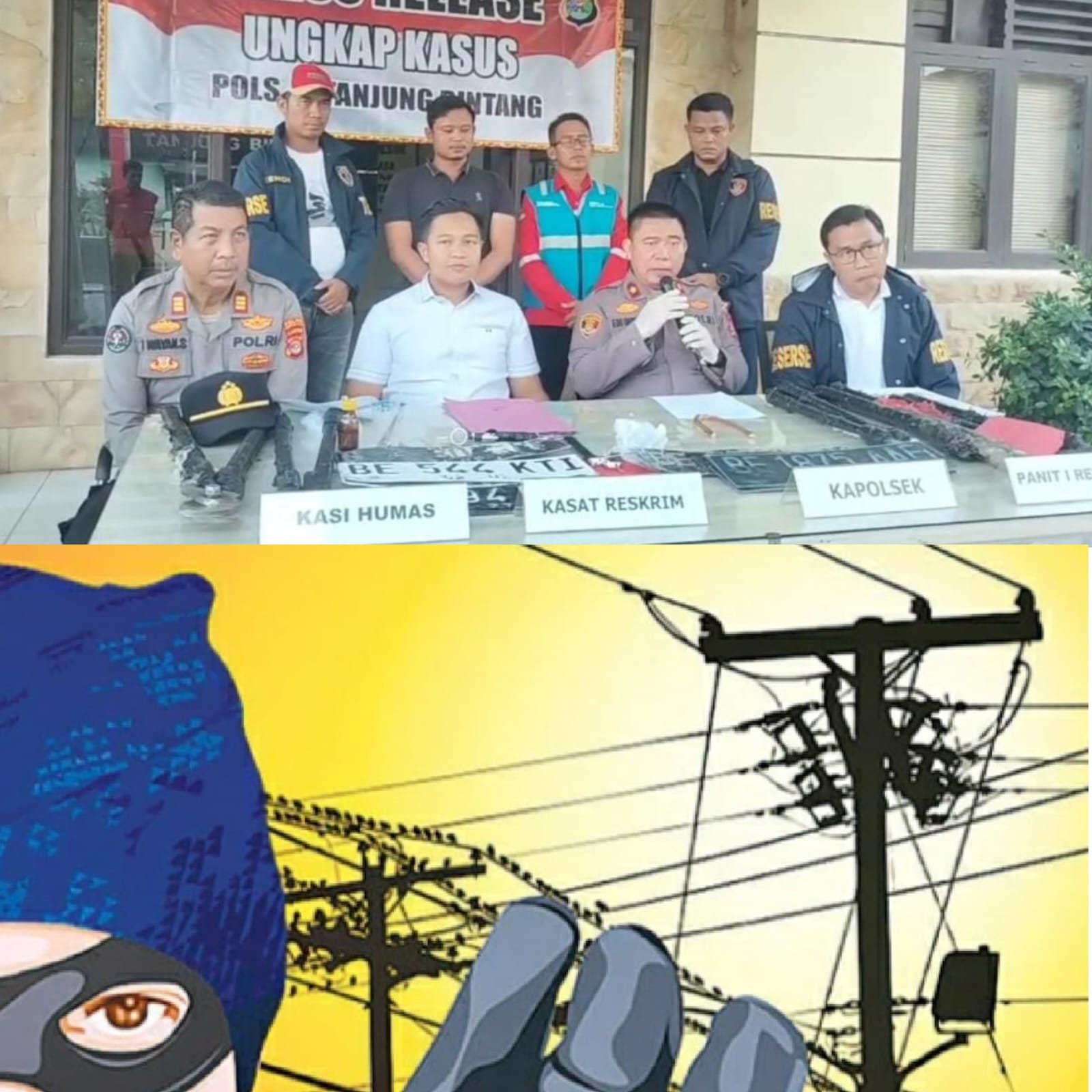 Spesialis Pencuri Kabel Listrik, Meski Sempat Kabur Nasib Apesnya Di Tangan Tim Opsnal Polsek Tanjung Bintang.
