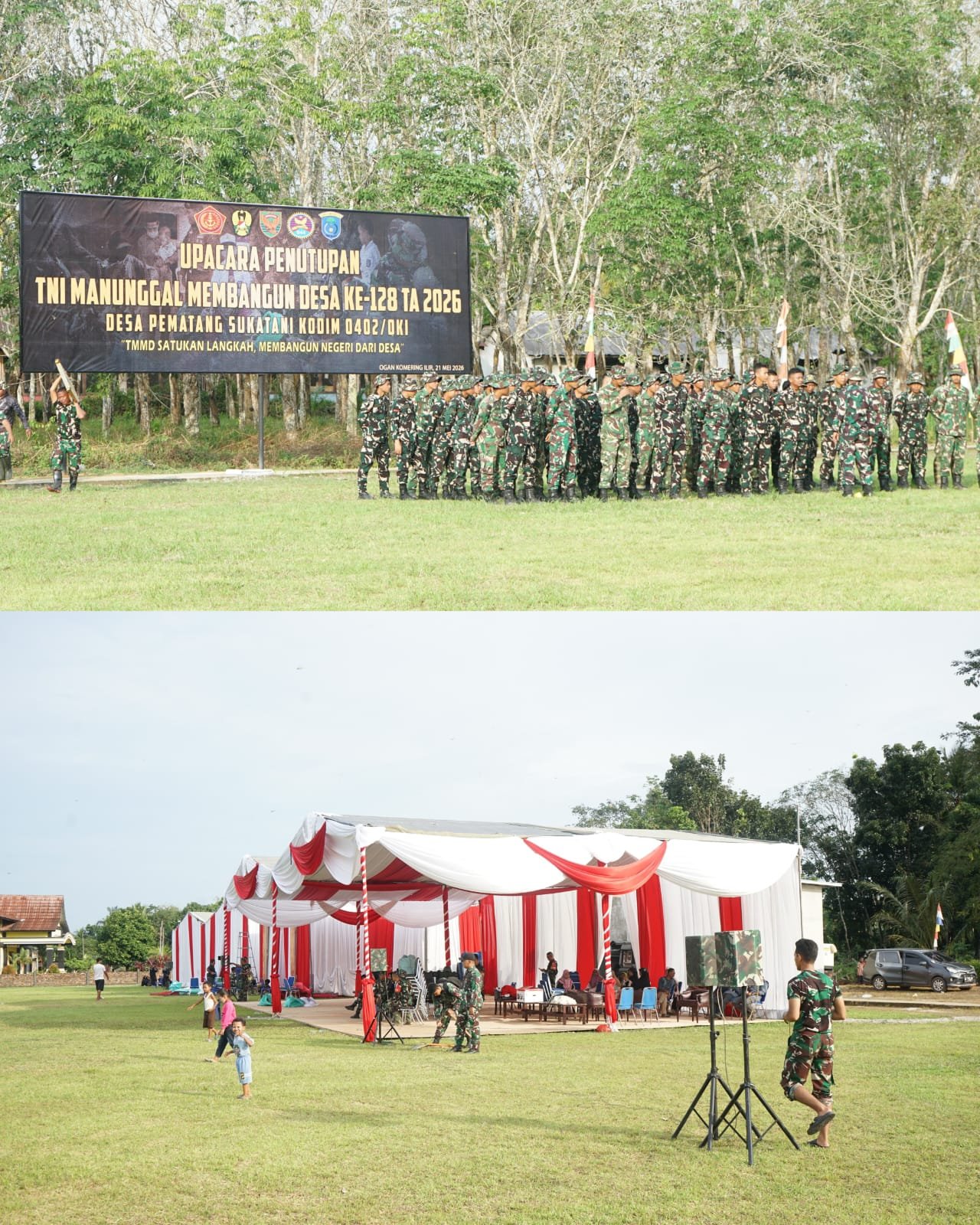 Tenda Berdiri Kokoh, Personel Mulai Bersiaga, TMMD Ke-128 Kodim Siap Ditutup Besok di Desa Pematang Sukatani