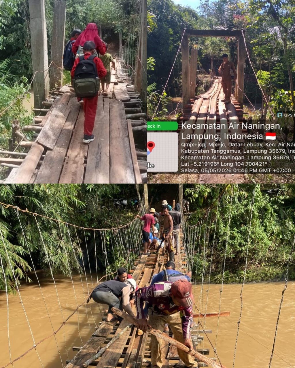 Warga Sinar Jawa Desak Pemkab Tanggamus Segera Bangun Jembatan Gantung Yang Membahayakan