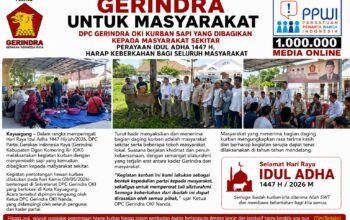 “Gerindra Untuk Masyarakat” – DPC Gerindra OKI Kurban Sapi yang Dibagikan Kepada Masyarakat Sekitar Perayaan Idul Adha 1447 H, Harap Keberkahan Bagi Seluruh Masyarakat