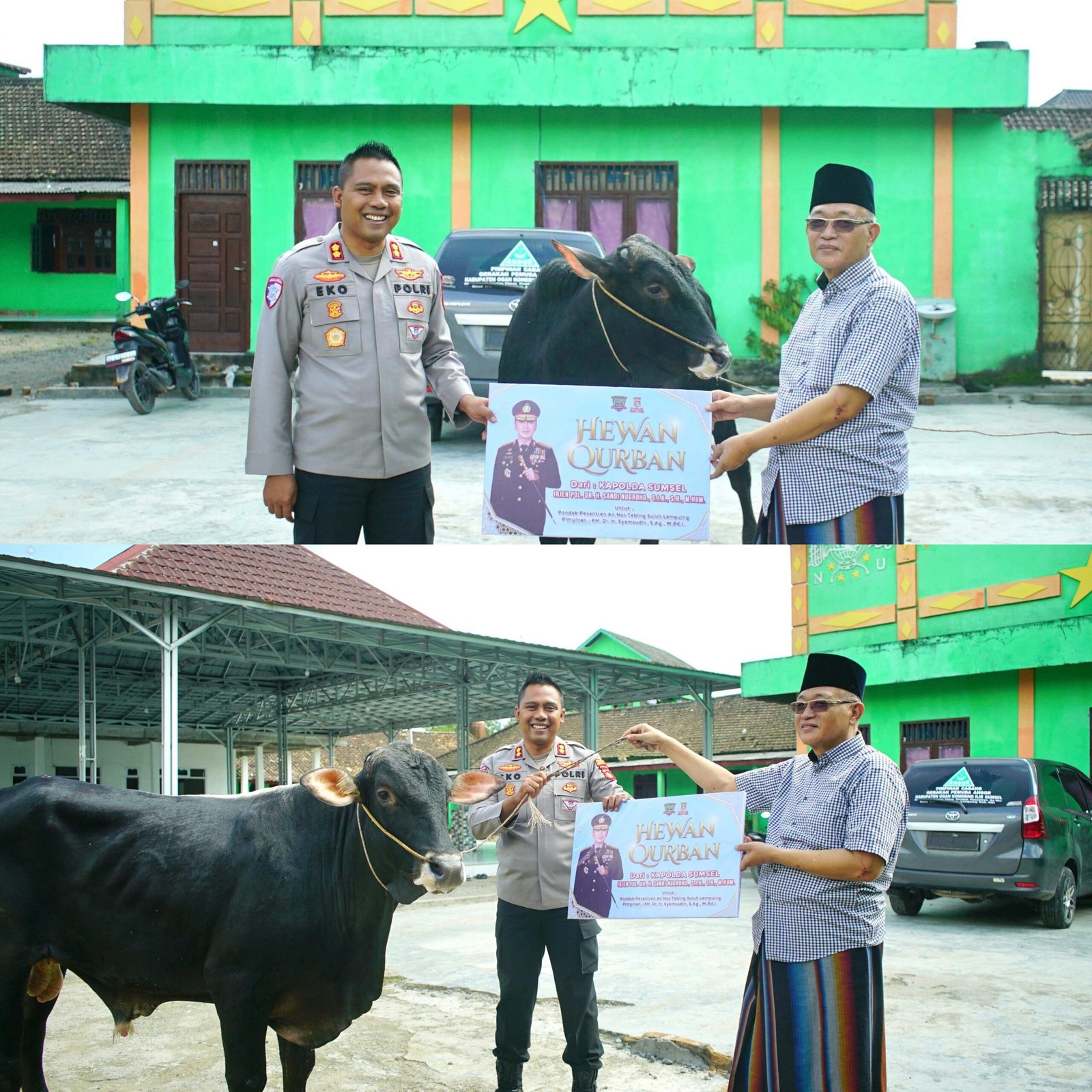 Kapolres OKI Serahkan Hewan Kurban dari Kapolda Sumsel untuk Pondok Pesantren di Lempuing