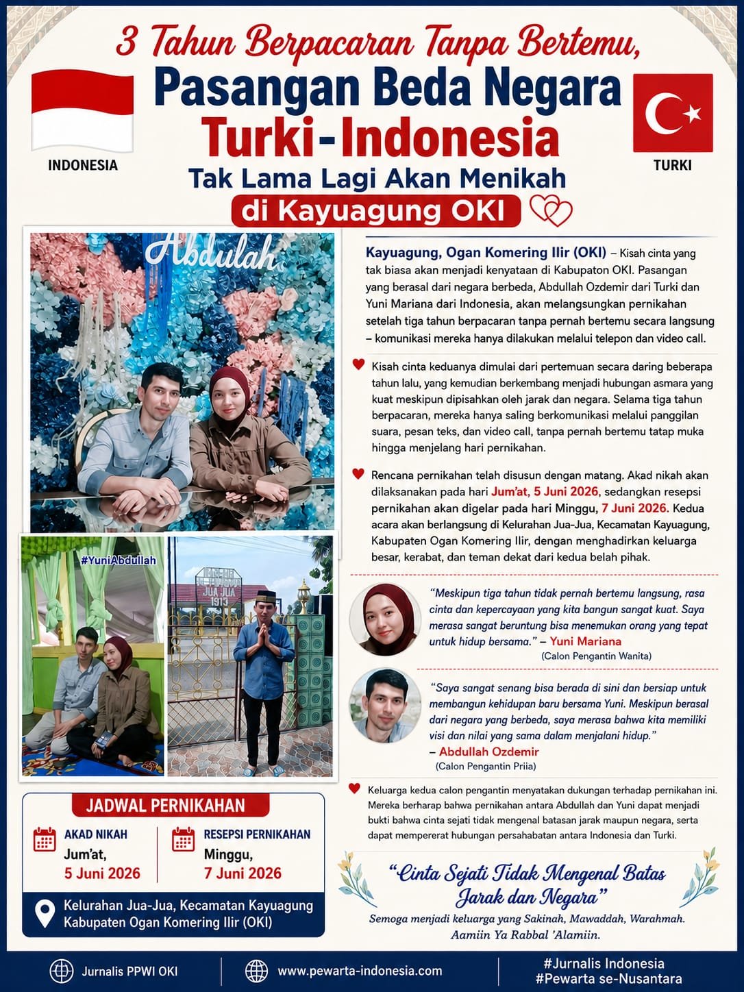 3 Tahun Berpacaran Tanpa Bertemu, Pasangan Beda Negara Turki-Indonesia Tak Lama Lagi Akan Menikah di Kayuagung OKI