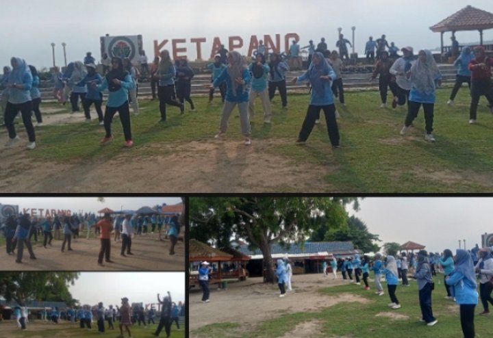 Kecamatan Ketapang Lamsel Lakukan Senam Oke Gass Bersama di Pantai Sunrice