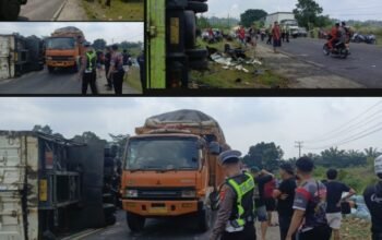 Terjadi Tabrakan Beruntun Akibat Rem Blong Dua Meninggal Dunia, Tiga Luka parah di Jalinsum Desa Sukabaru Kec.Penengahan Lamsel