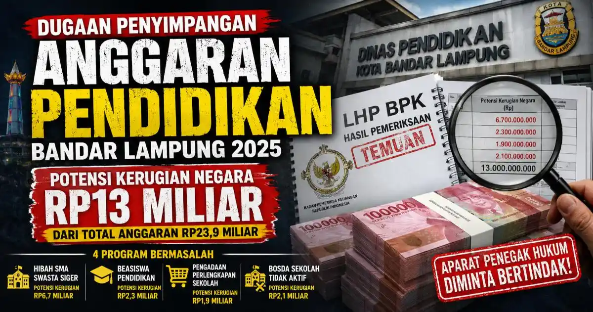 Dugaan Korupsi Dana Pendidikan di Bandar Lampung Rugikan Negara Rp13 Miliar
