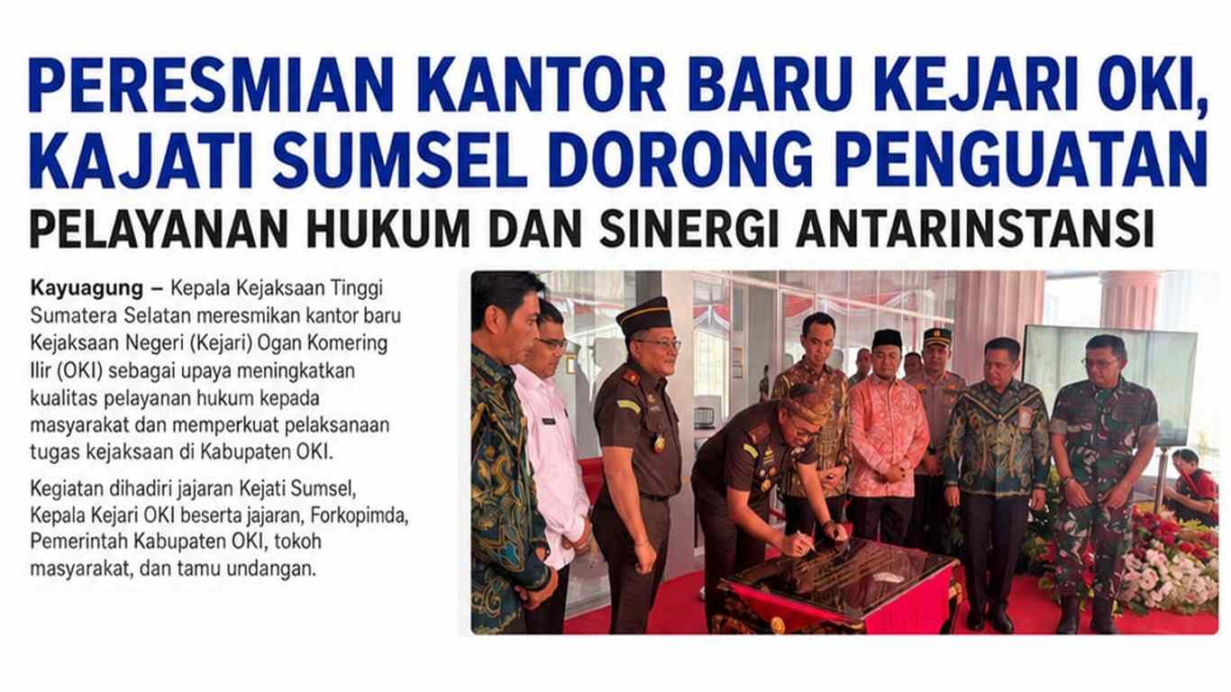 Kajati Sumsel Resmikan Kantor Baru Kejari OKI untuk Tingkatkan Pelayanan Hukum