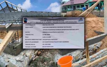 SKANDAL REVITALISASI? Proyek Rp1,2 Miliar di SMPN 1 Tanjung Bintang Diduga Gunakan Material Bekas