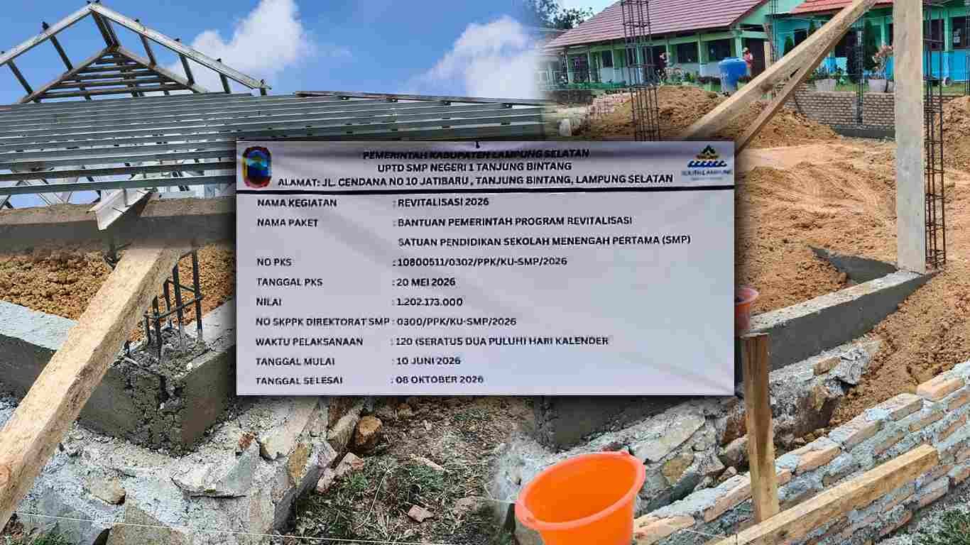 SKANDAL REVITALISASI? Proyek Rp1,2 Miliar di SMPN 1 Tanjung Bintang Diduga Gunakan Material Bekas