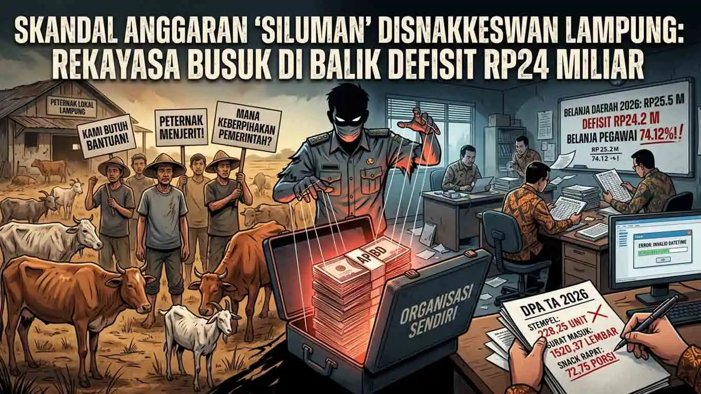 Skandal Anggaran “Siluman” Disnakkeswan Lampung: Rekayasa Busuk di Balik Defisit Rp24 Miliar