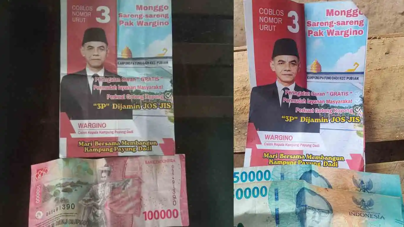 Dugaan Pembagian Amplop Rp100 Ribu Bergambar Calon Kakam Soroti Pilkakam Payung Dadi