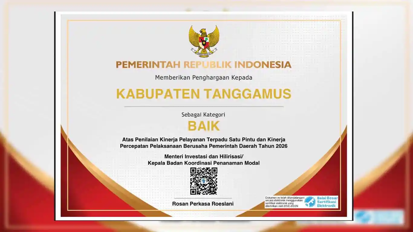 Pemkab Tanggamus Raih Predikat Baik dalam Penilaian Kinerja PTSP dan Percepatan Berusaha 2026